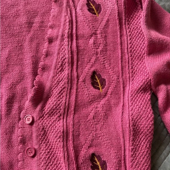 Vintage Hunter’s Glen Pink Cardigan with Leaf Detail – Size M - Picture 10 of 11